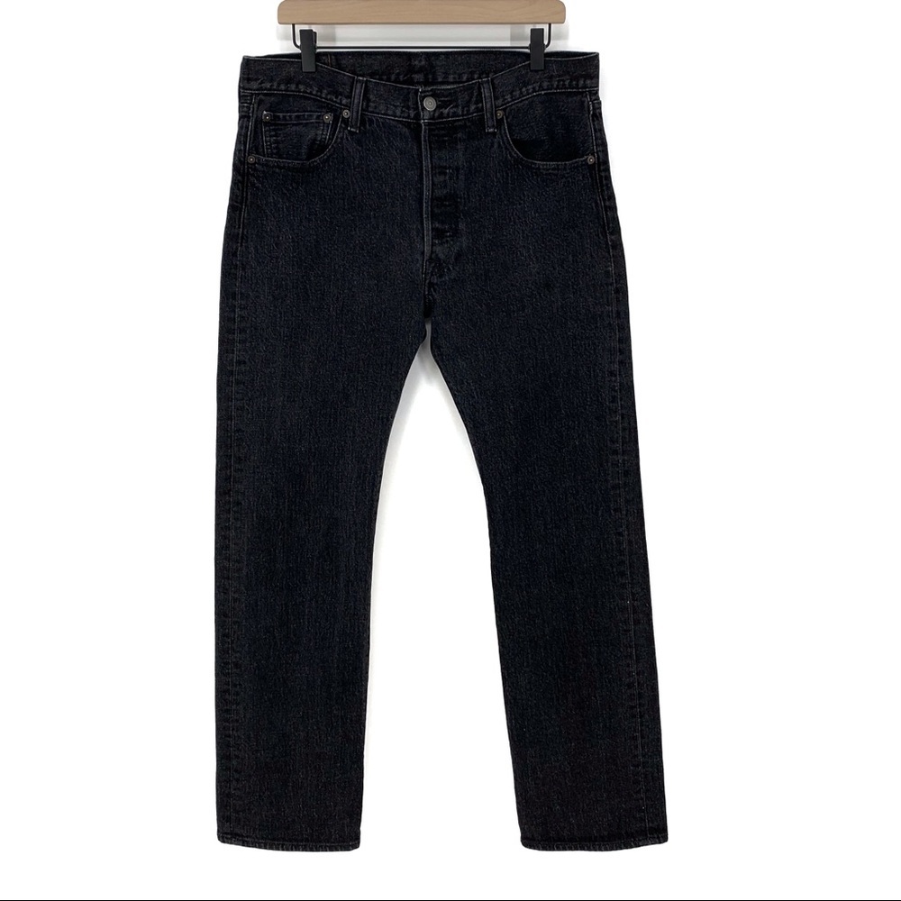 Levis 501 Black Denim Jeans 36x34 Button Fly Straight Leg Red Tab Grunge Classic